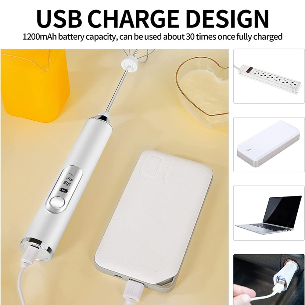 USB Rechargeable Electric Whisk for Coffee, Milk, and Drinks